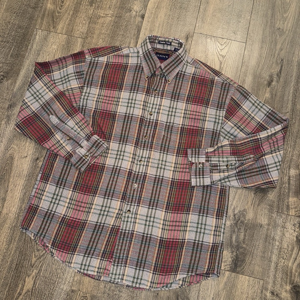 Gant Coastal Twill Mens L Button Up Shirt Warm Plaid Cotton Multicolor Outdoor - Picture 9 of 12